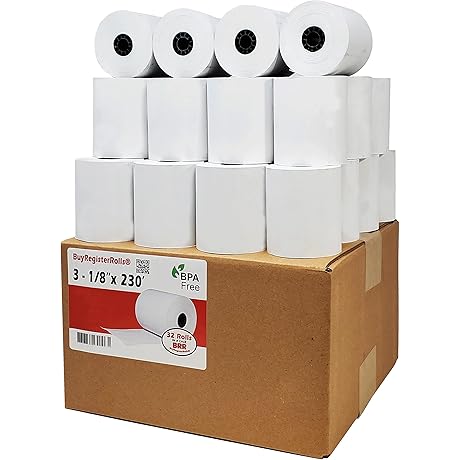 32 Premium Quality 3 1/8 x 230 Thermal Printing Paper Rolls for Enhanced POS Transactions