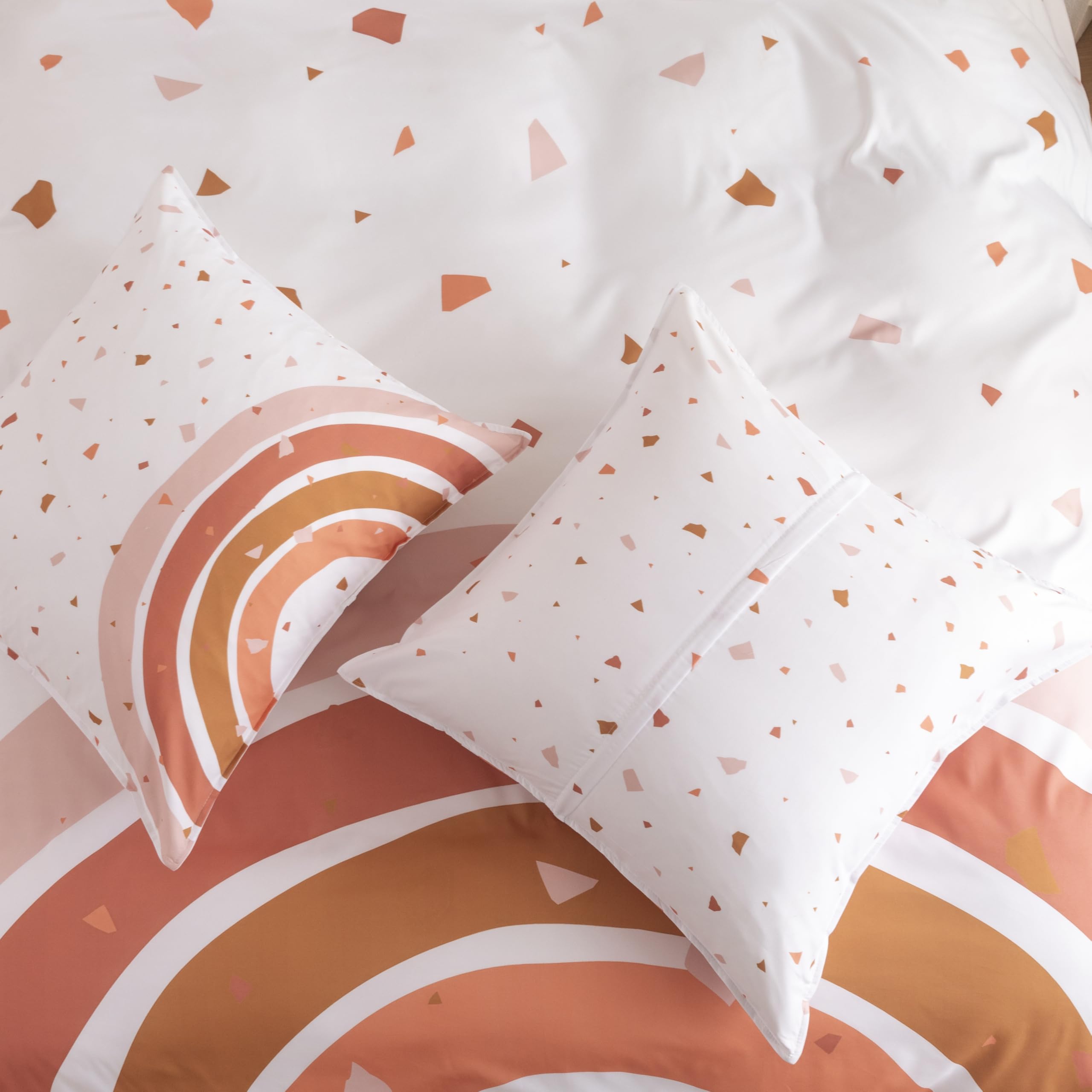 Housse de Couette 220x240 Terracotta Arc-en-Ciel Parure de Lit 2 Personnes | Microfibre Douce avec 2 Taies 65x65cm, Motif Géométrique Moderne, Fermeture Éclair, Literie Réversible pour Adulte Fille