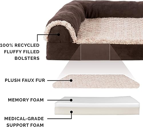 Miniatura 4 de Furhaven - Cama para perro de espuma viscoelástica, de piel sintética y gamuza, en dos tonos, estilo diván en forma de L, expreso, talla jumbo