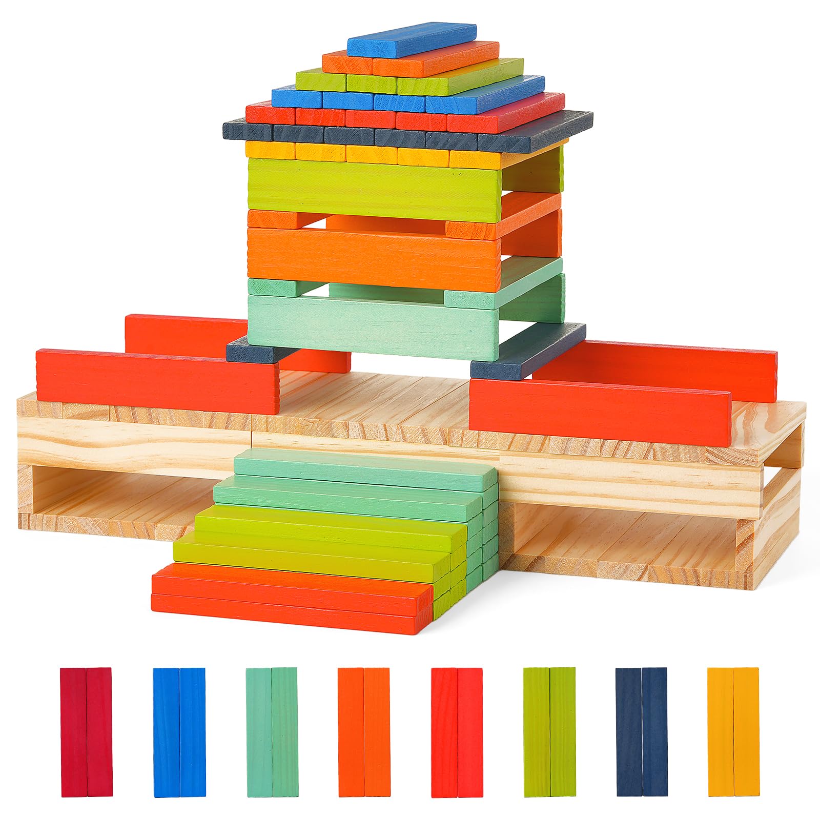 Hayder Classic Wooden Building Blocks Set, 100PCS Solid Wood Blocks in 9 Colors Stacking Educational Toy Set for Kids
