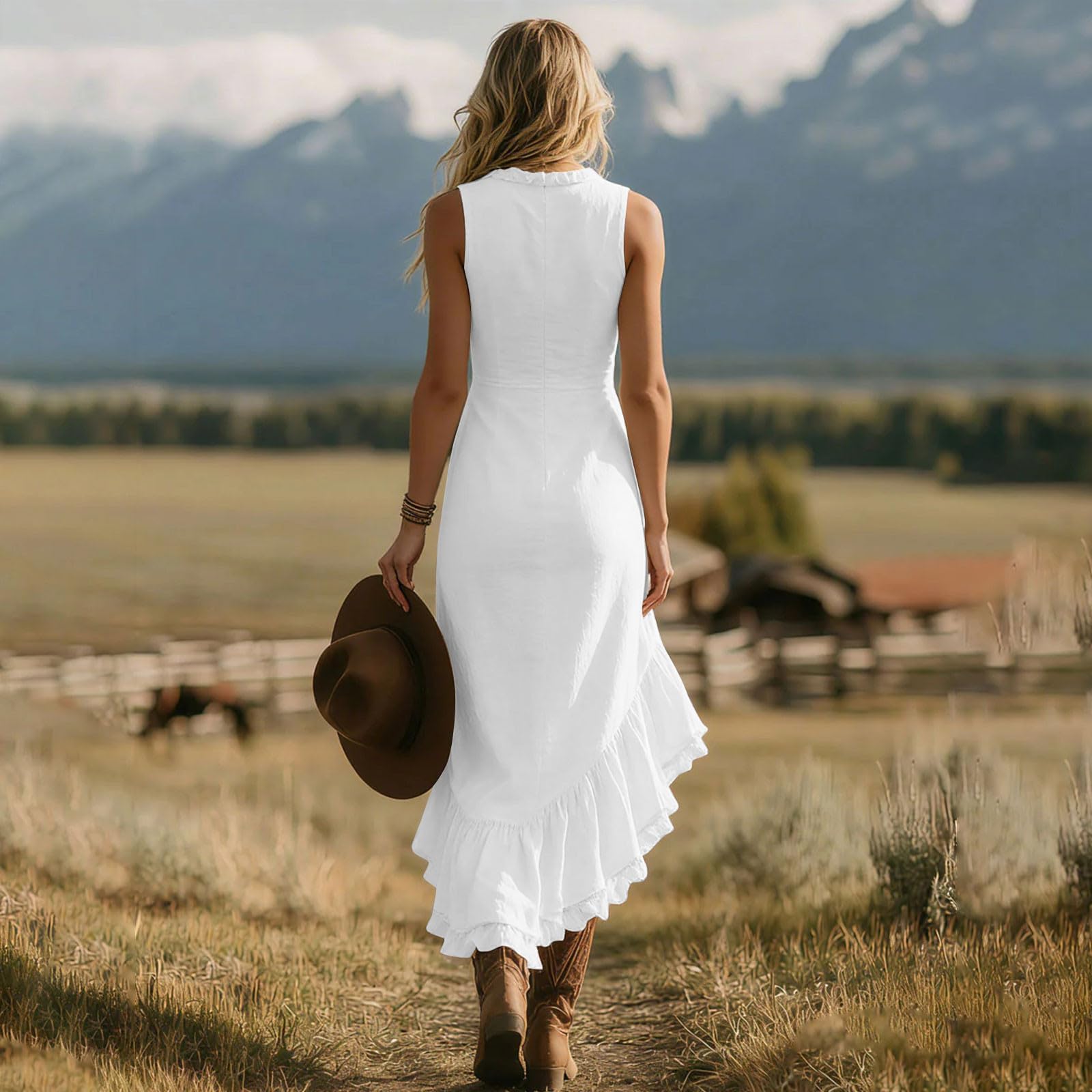 Vestidos Verano Mujer Vestidos Verano Mujer Largos, Cuello En V Lino Natural Cuello En V Falda Asimétrica Vestido De Fiesta Mujers Elegantes Vestido Tejido Elástico Frío