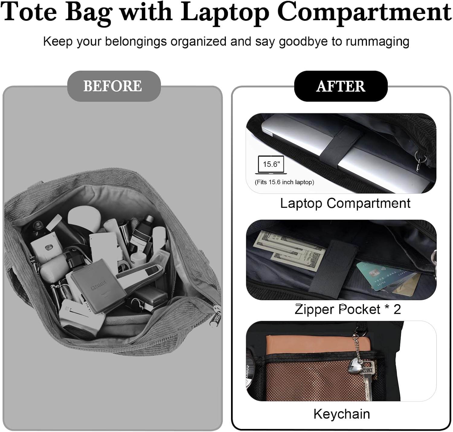 Messenger Bag for College with Laptop Compartments and Zipper Pockets Crossbody Corduroy Teacher Tote Bag for Men and Women - Image 7