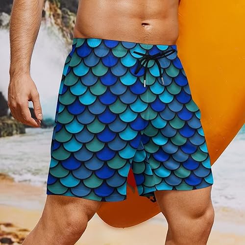 Miniatura 8 de Patrón azul de escamas de pescado Pantalones cortos de playa para hombre, forro de compresión, trajes de baño de secado rápido