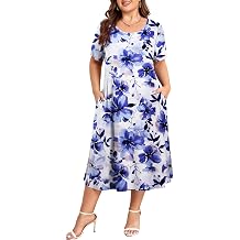 BELAROI Women Plus Size Dress Summer Casual Loose A-Line Flowy Loose Midi Dresses with Pockets