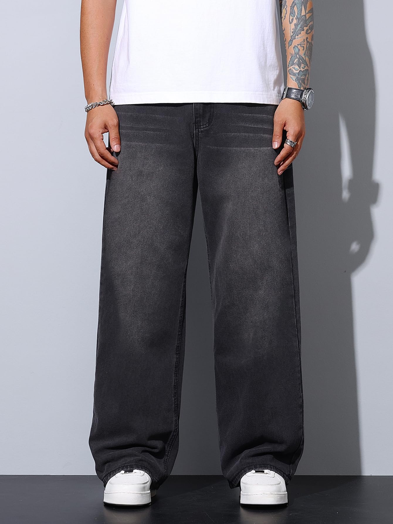 Jeans Baggy Hip hop pour Hommes,Jeans Skater à Jambe Large,Y2K Streetwear Pantalons en Denim décontractés