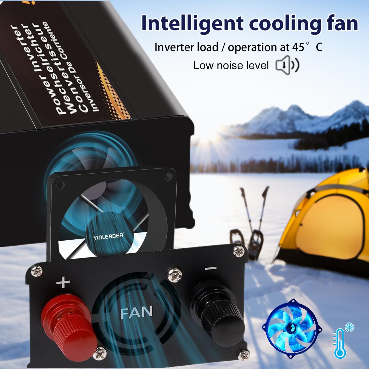 Yinleader Inverter di Potenza 12V 230V, 800W Continuo/1600W Picco, Convertitore CC-CA con Display LCD, 2 USB e Protezioni Completa per Auto Camper Pannello Solare