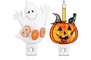 2 Pcs Halloween Night Lights Include Halloween Pumpkin Lantern Black Cat Bubble...