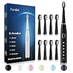 7AM2M Sonic Electric Toothbrush for Adults and Kids- High Power Rechargeable Toothbrushes with 8 Brush Heads,5 Adjustable Modes, Built-in 2-Minute Smart Timer,4 Hours Fast Charge for 30 Days(Black)