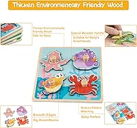 Vista 8 de Rompecabezas de madera para niños pequeños – 4 piezas de patrones de animales ecológicos con asas – Aprendizaje de habilidades motoras finas