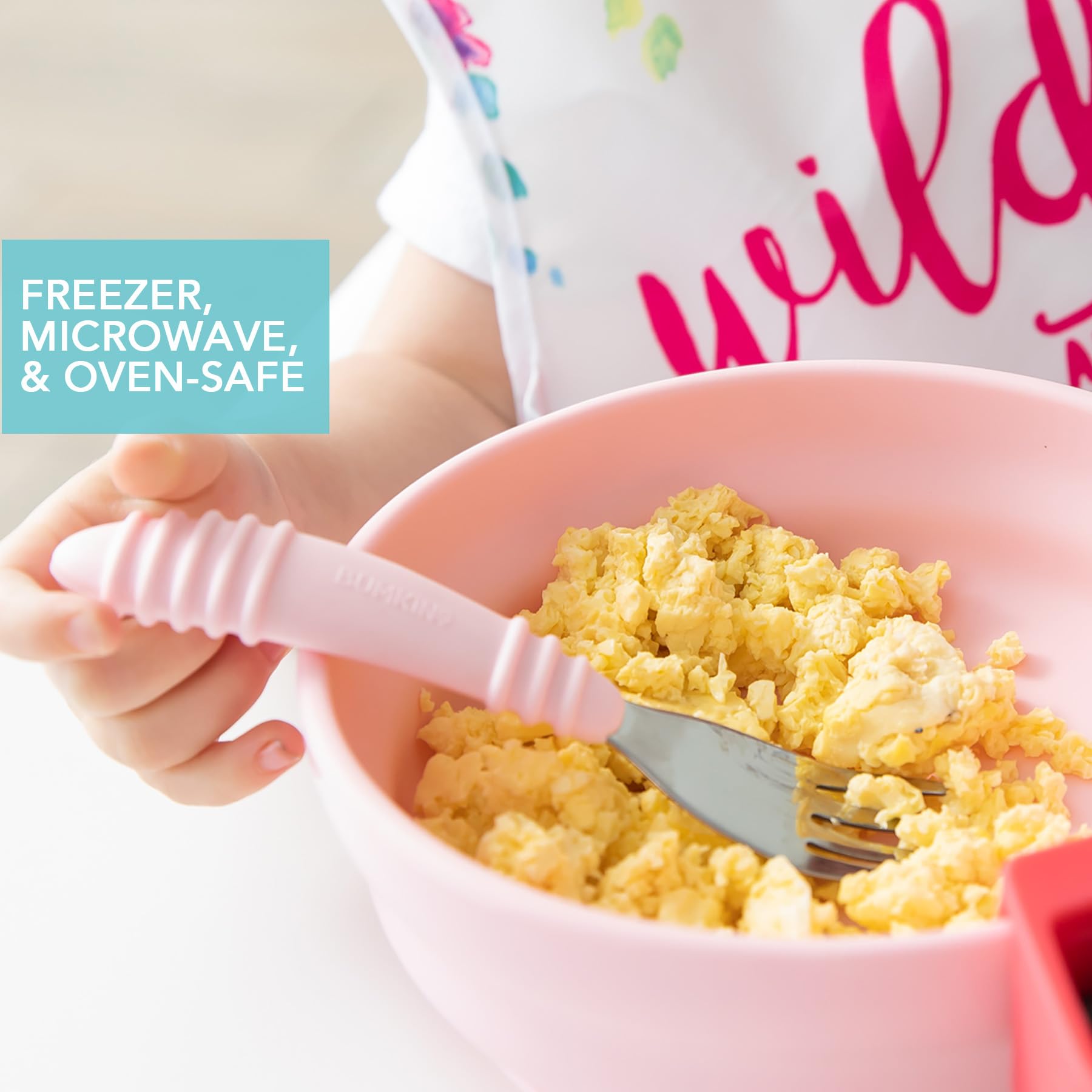 Bumkins Silicone Suction Bowl for Baby Toddler and Kids, Baby Led Weaning, 8in x 2.5in, Pink, Modern Style, 20 oz Capacity - Image 4
