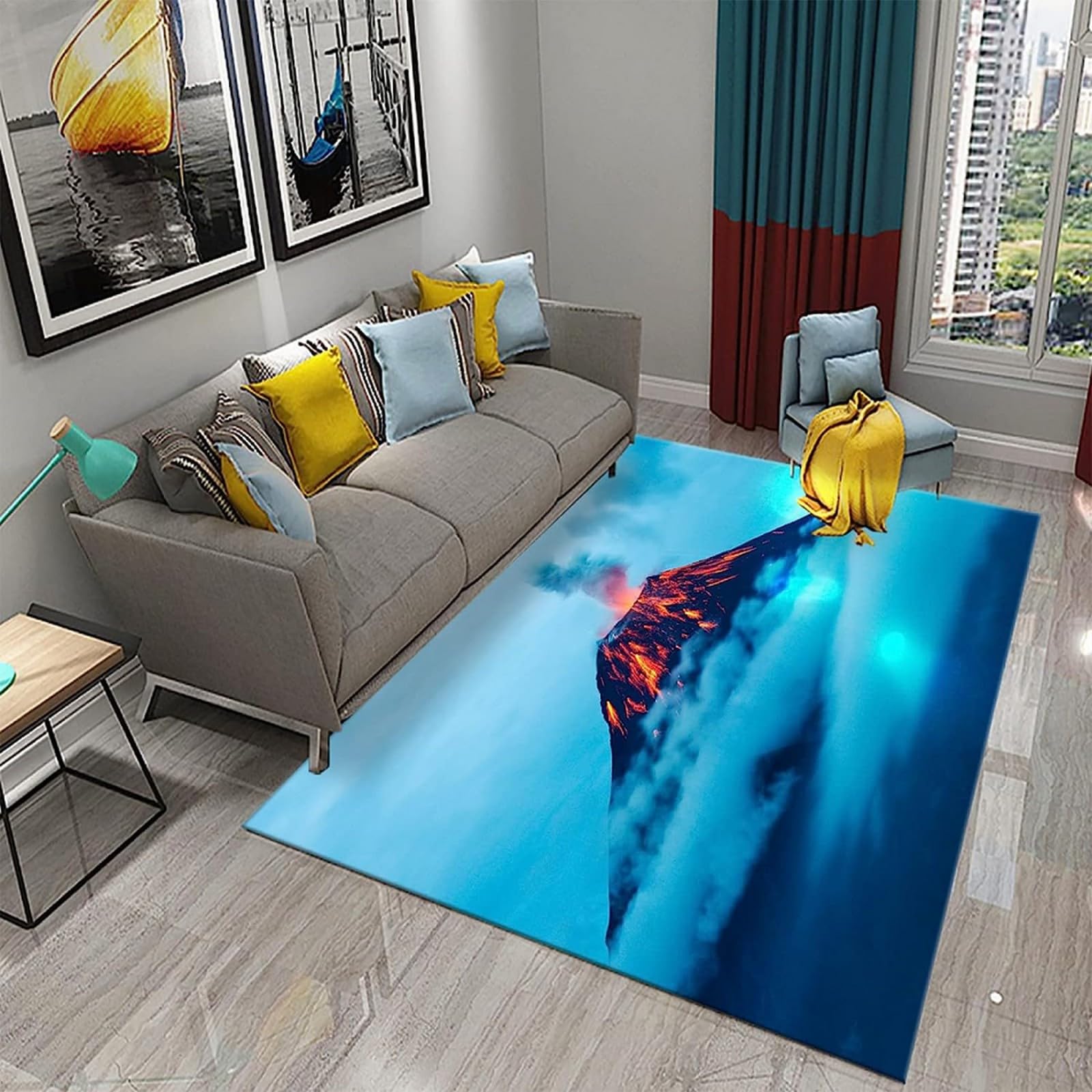 3D Flame Burst Landscape Printed Carpet Living Room Home Kids Play Floor Mat Bedside Sofa Coffee Table Area Rugs Lounge Decoration Bedroom Household Carpets 100 X 200 Cm, Easy Clean -5F4P3A5N7X