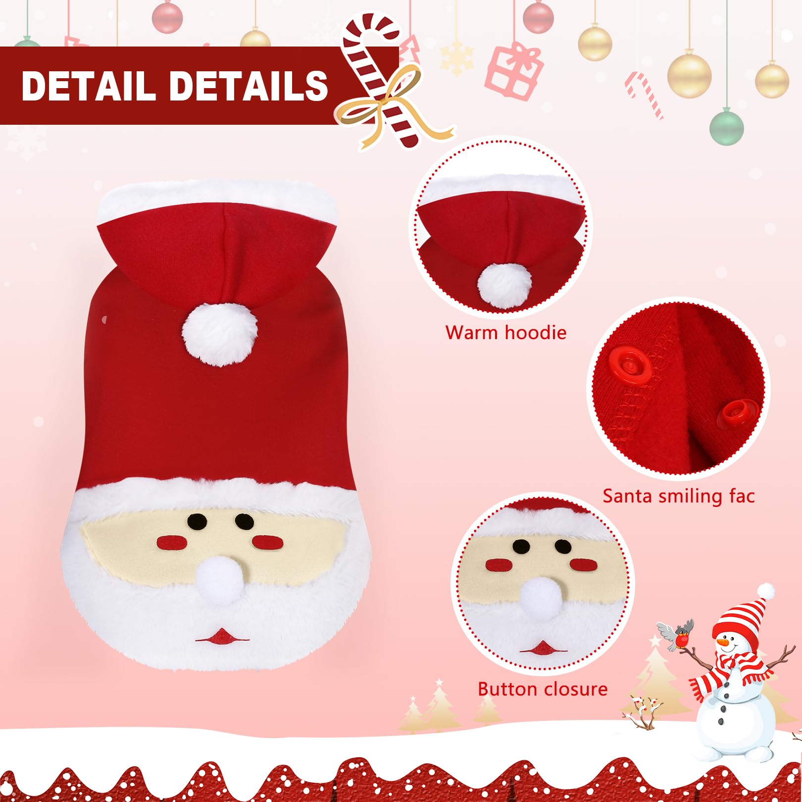 BOTEWO Dog Christmas Costume Pet Hoodie: Funny Cosplay Dog Hooded Costumes Holiday Theme Dog Clothes Winter Warm Puppy Outfit Pets Party Xmas Dog Apparel (Red, S)