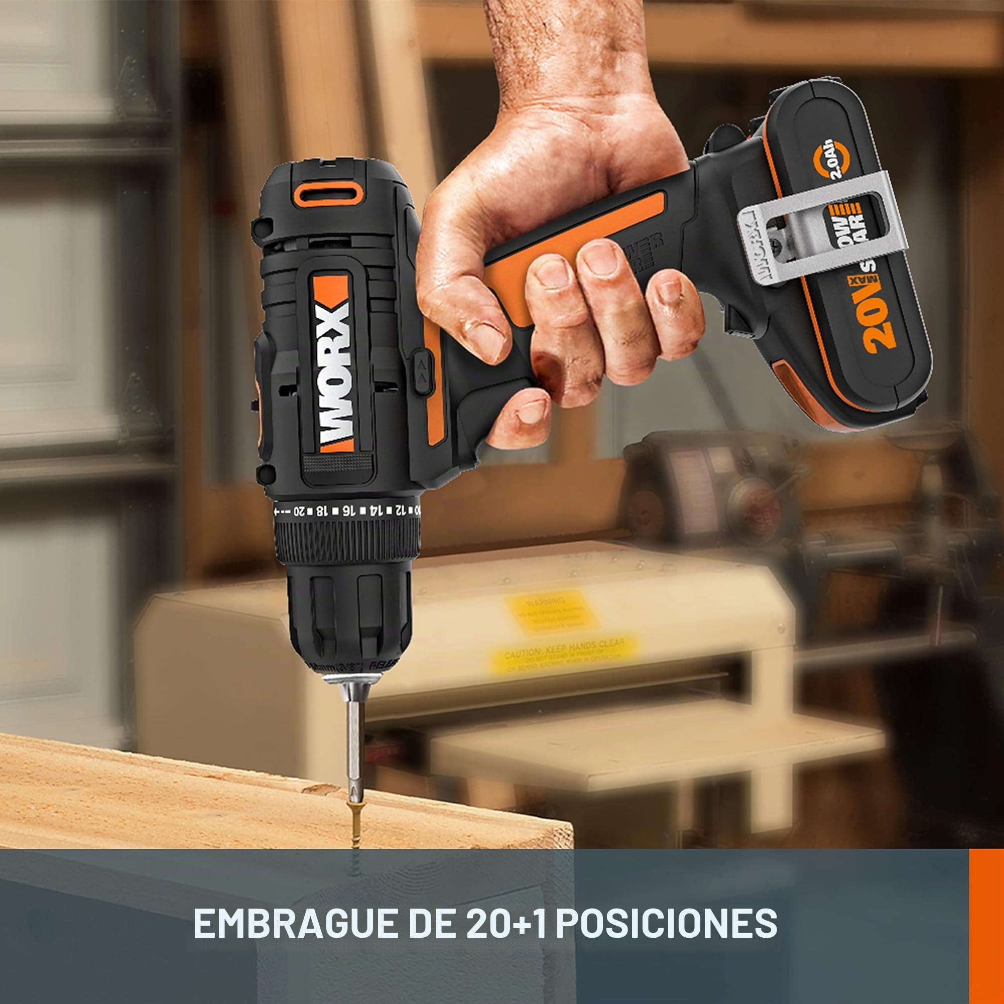 WORX - Taladro atornillador inalámbrico de 18 V (20 V máx.) WX100.3, PowerShare, par máximo 30 Nm, velocidad variable, luz LED, portabrocas sin llave de 10 mm, 2 baterías incluidas