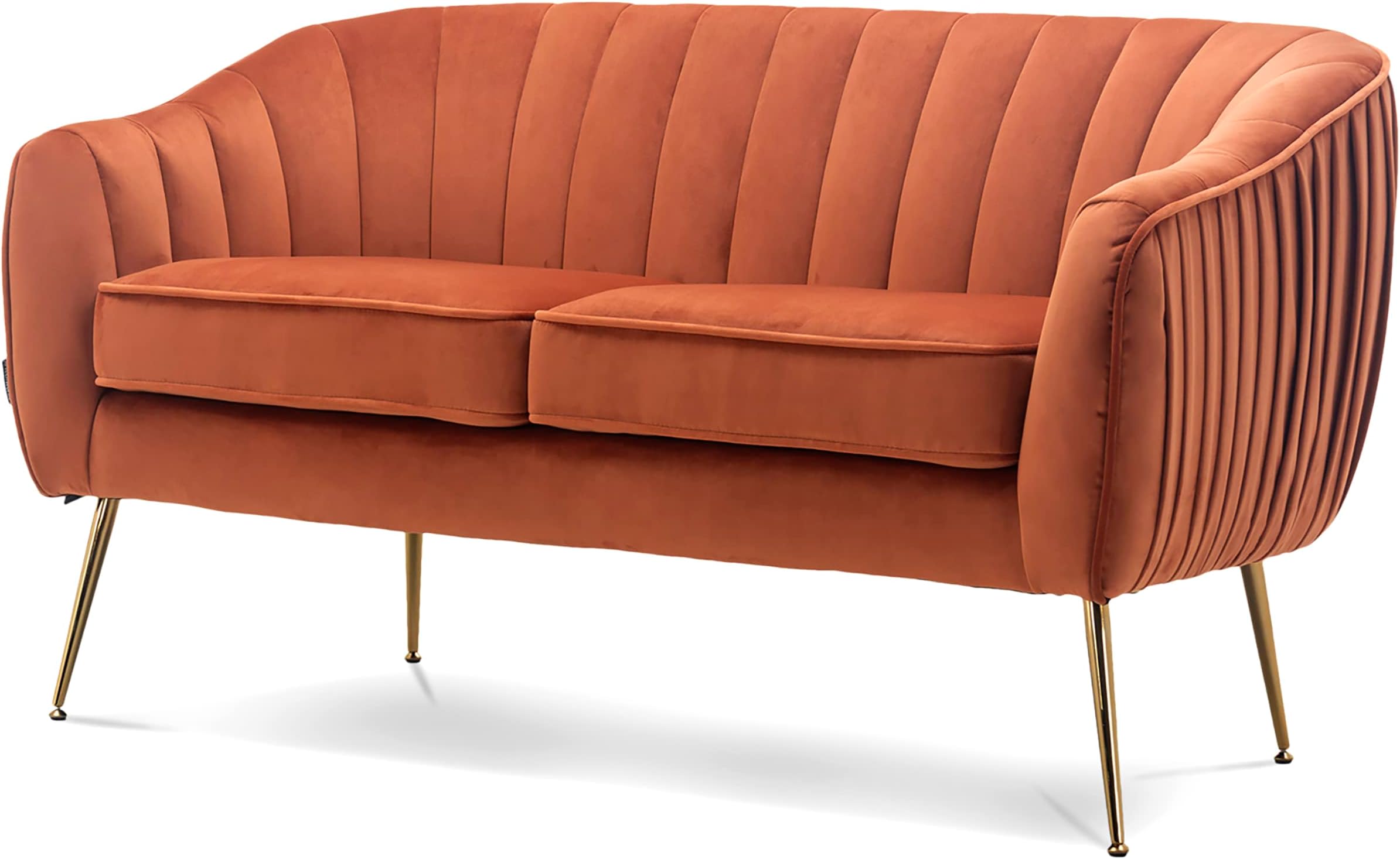 Contemporary Tufted Velvet Tub Barrel Loveseat Sofa Chair Upholstered Couch with Golden Metal Legs Club Two-Seat Sofa for Living Reading Room Bedroom Apartment Small Space Dorm, Caramel