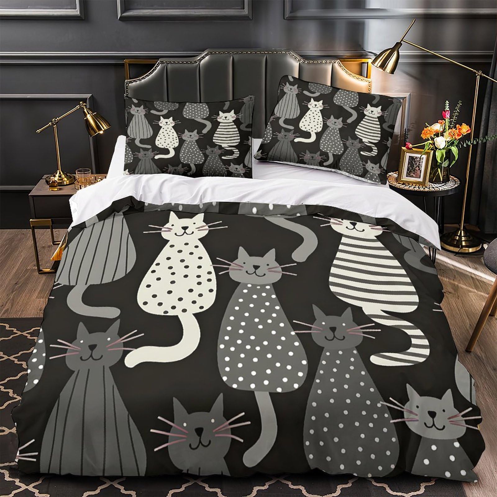 Housse de couette 140x200cm motif chats 3D pour lit 1 personne