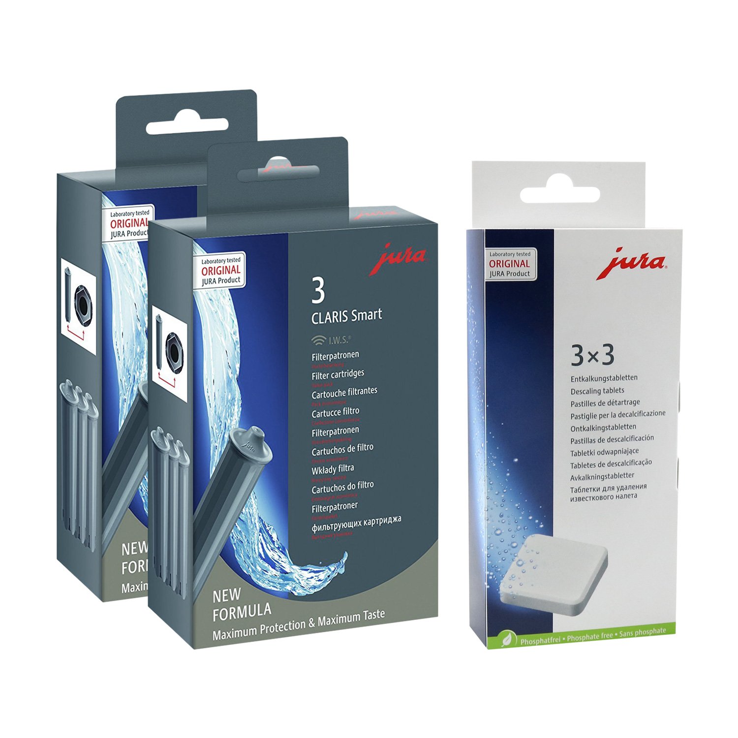 Jura 71794 + 61848 zestaw kombi, wkład filtrujący Claris Smart (2 x 3 szt.) + 3 tabletki odkamieniające