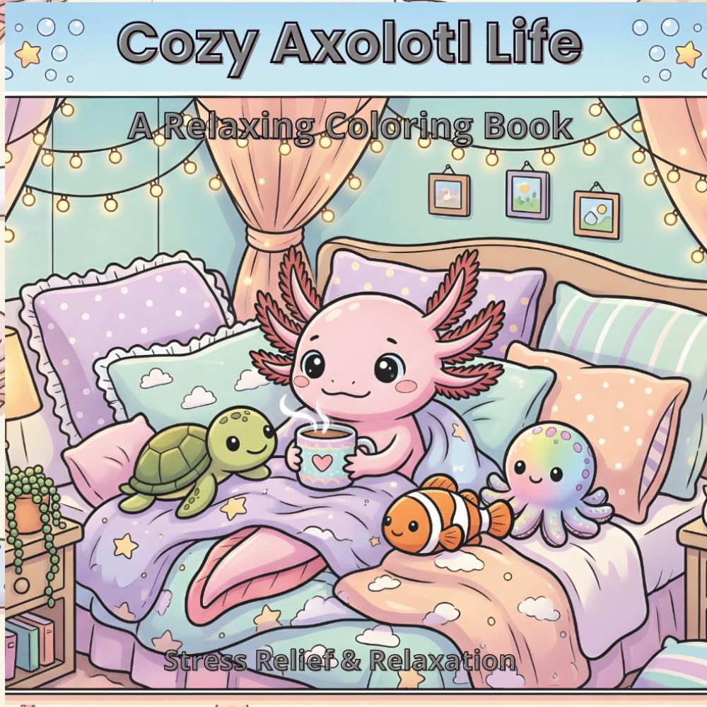 axolotl coloring book: Cozy Axolotl Life