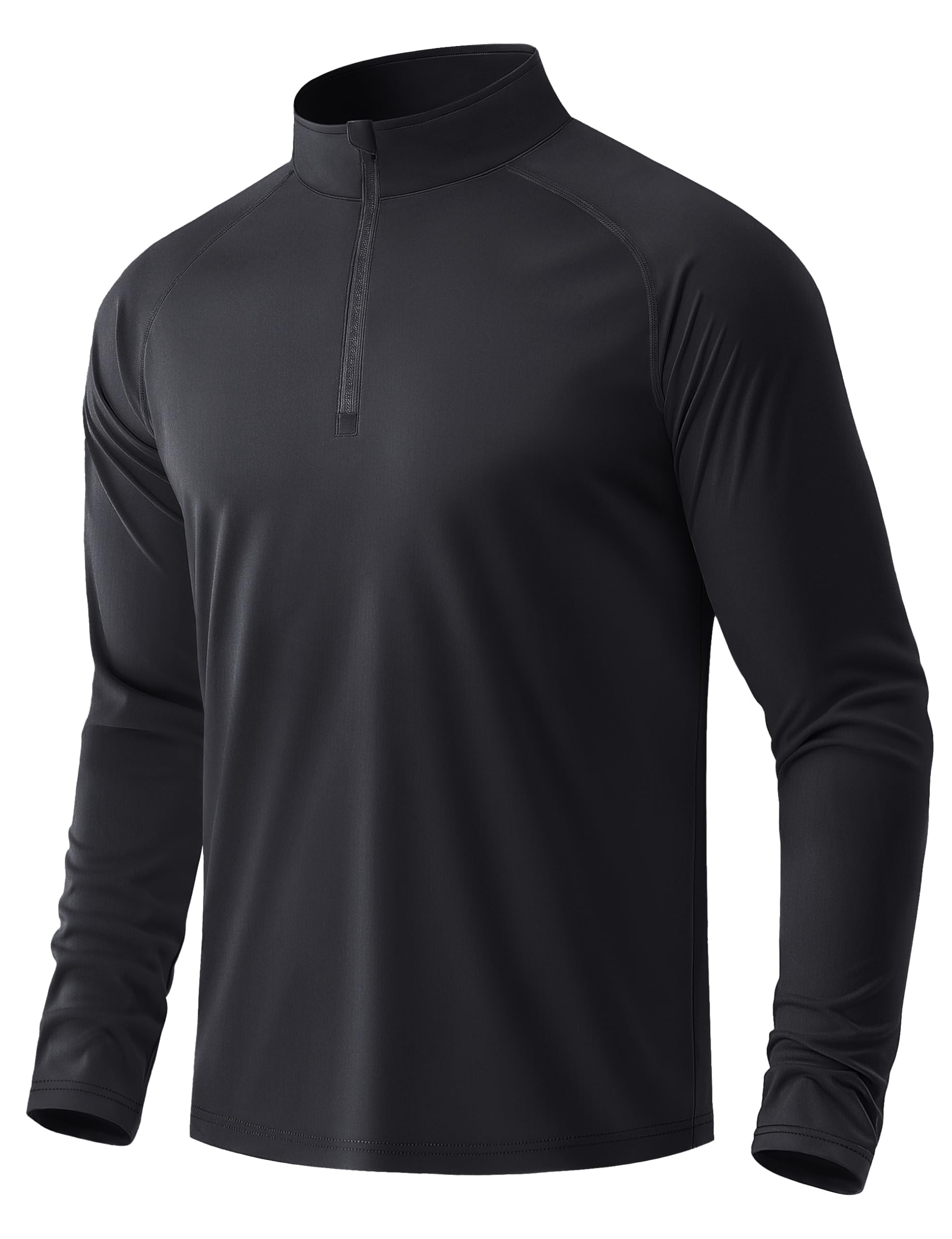 MAGCOMSEN Camiseta Manga Larga Hombre Deporte con Cremallera 1/4, Protección UPF 50+, Secado Rápido, Camiseta Funcional Running
