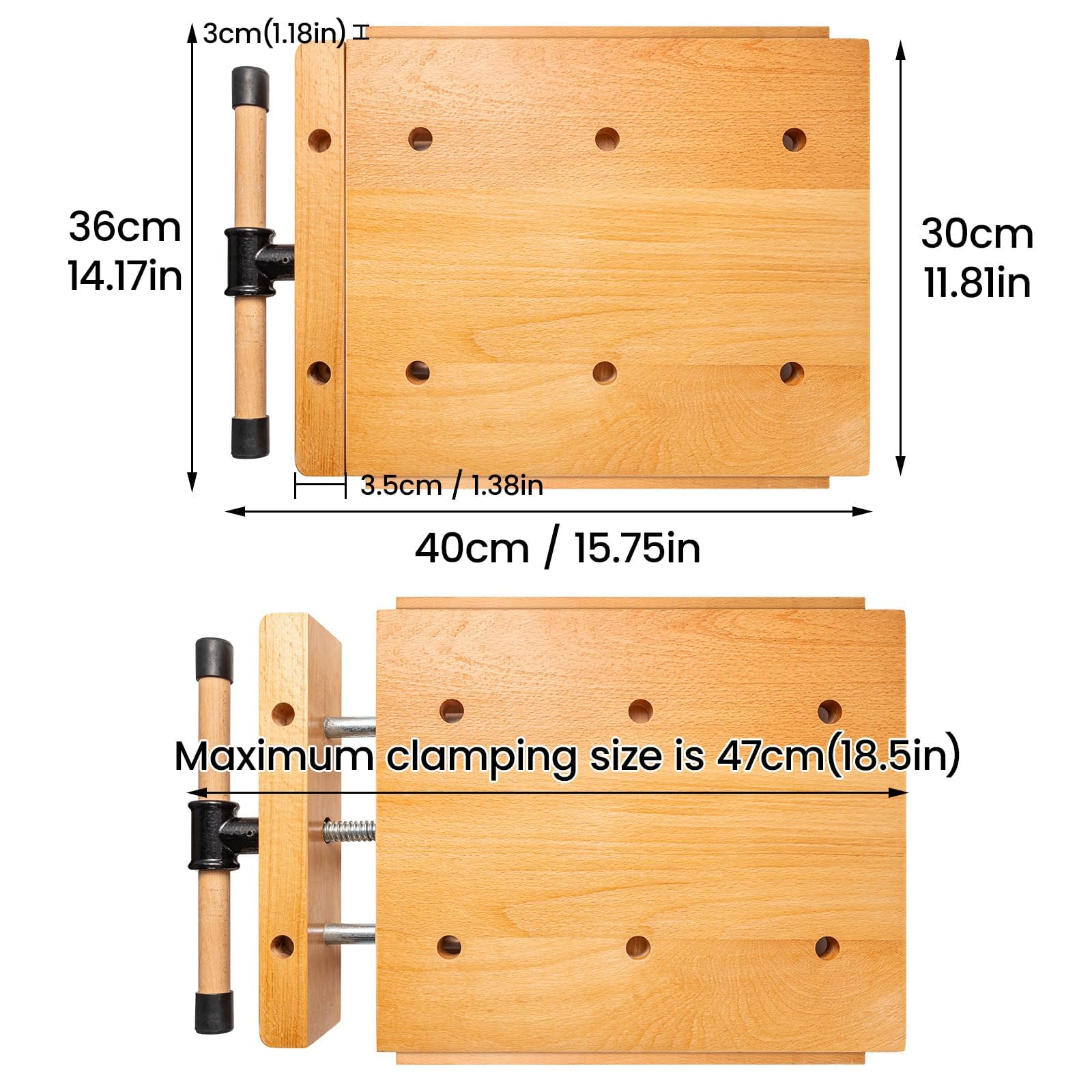 Tragbarer Tischschraubstock, Mini-Werkbank aus Buchenholz mit verstellbaren Spannbacken, mobiler Tischschraubstock 45 x 35 x 7 cm zum Hobeln und Spannen