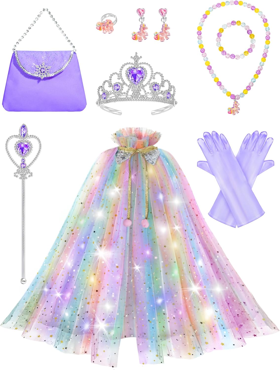 Light Up Princess Dress Up Clothes for Girls 3 4 5 6, Princess Costume with Toy for Kids Toddlers Birthday Gift