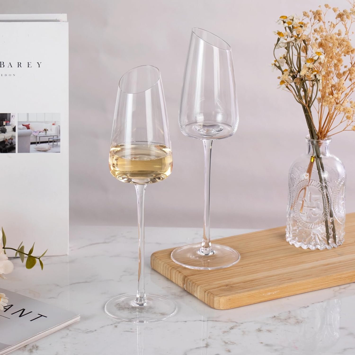 KAMMAK Wine Glasses Set of 2, 7.44 oz Hand Blown Crystal Bordeaux Wine Glasses, Thin Rim & Long Stem, Perfect for Red & White, Daily Use, Wedding or Birthday Gift with Gift Box, XH-H260 Matte - Image 3