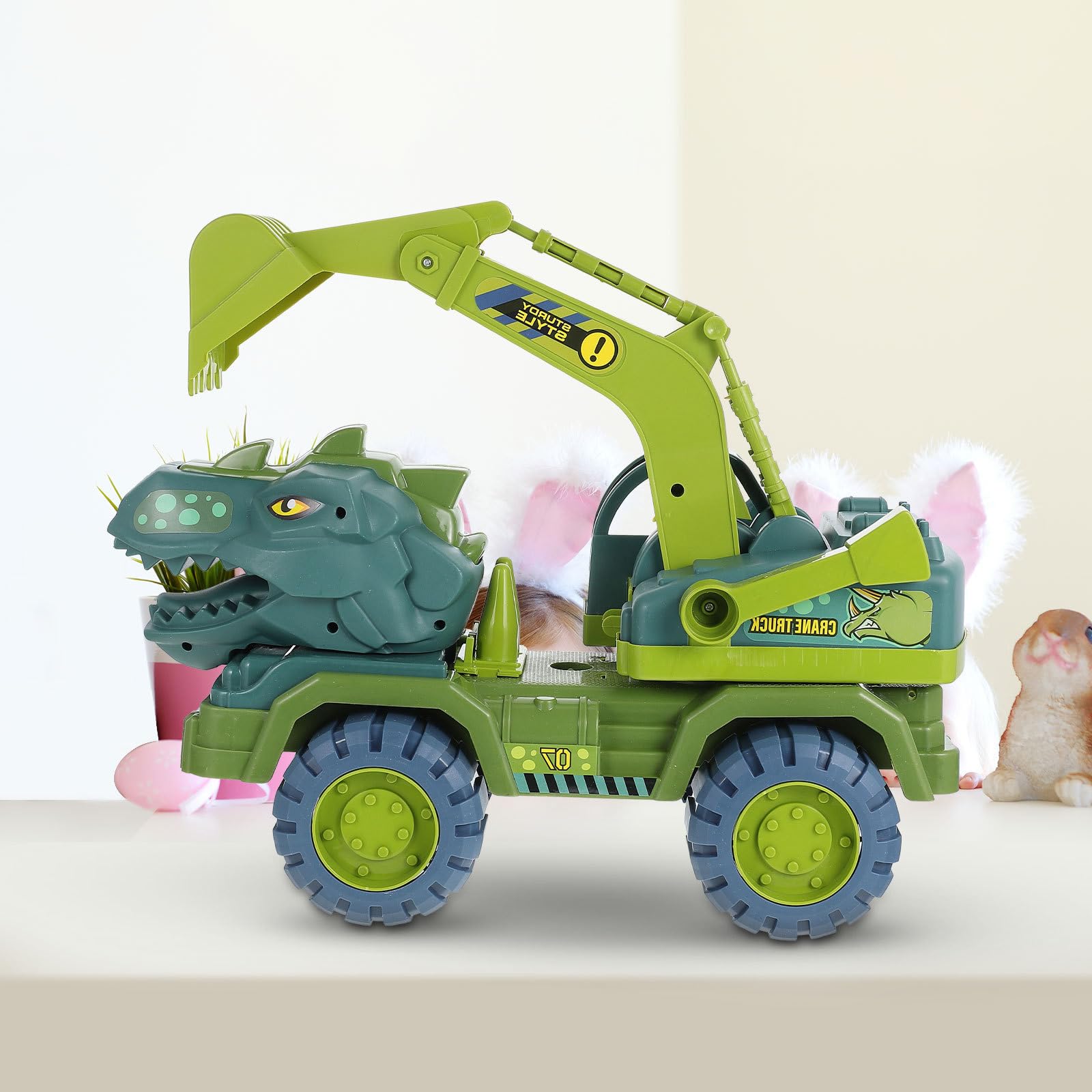 Toyvian Giocattolo per Auto a Traino Dinosauro Grande in Plastica Resistente Veicolo Giocattolo Interattivo per Stimolare la Manualità e Gioco Genitore-Figlio