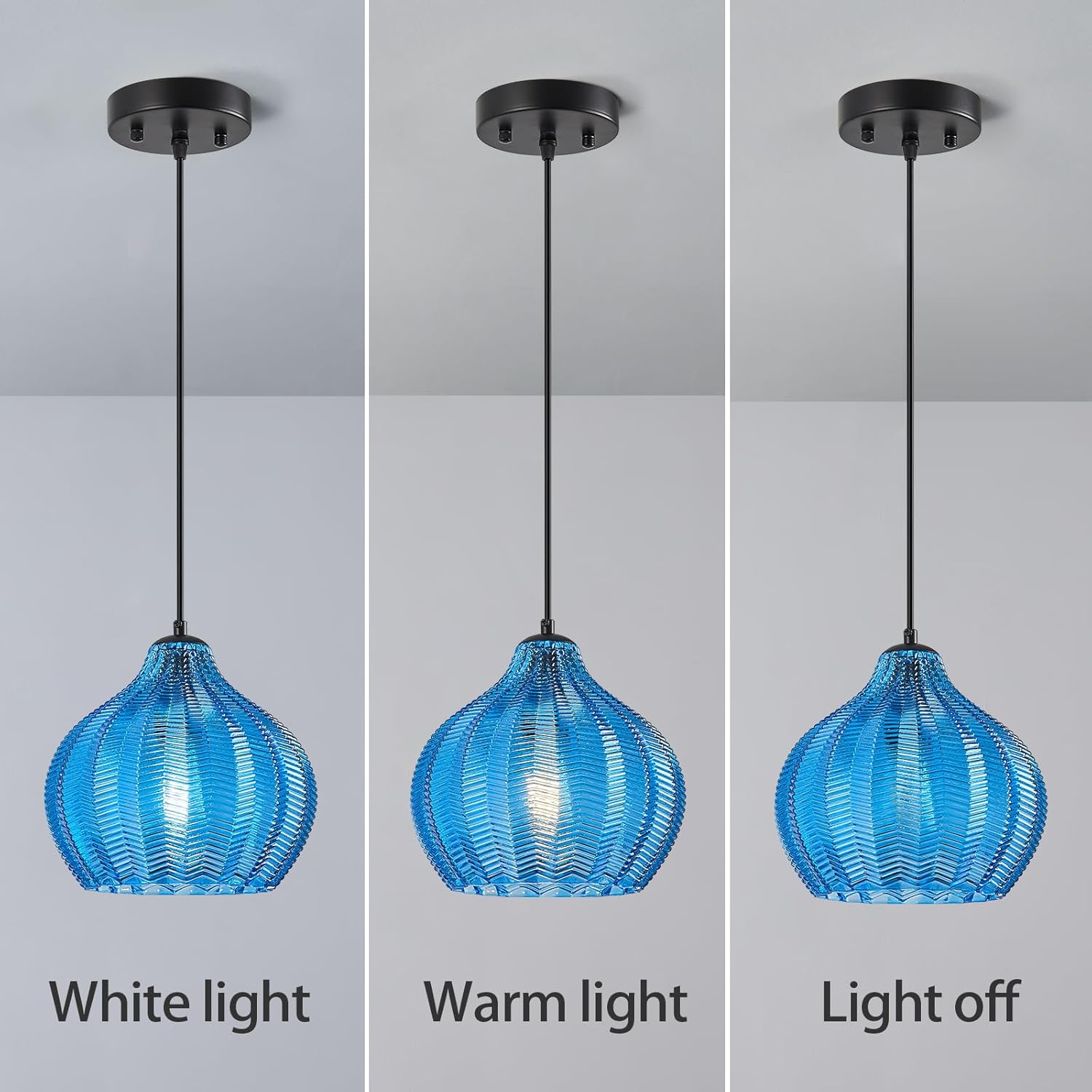 Blue Glass Pendant Lights Kitchen Island 1 Light 9.05 in Glass Globe Pendant Light Fixture Adjustable Modern Farmhouse Pendant Lighting for Bedroom Dining Room (1 Pack)