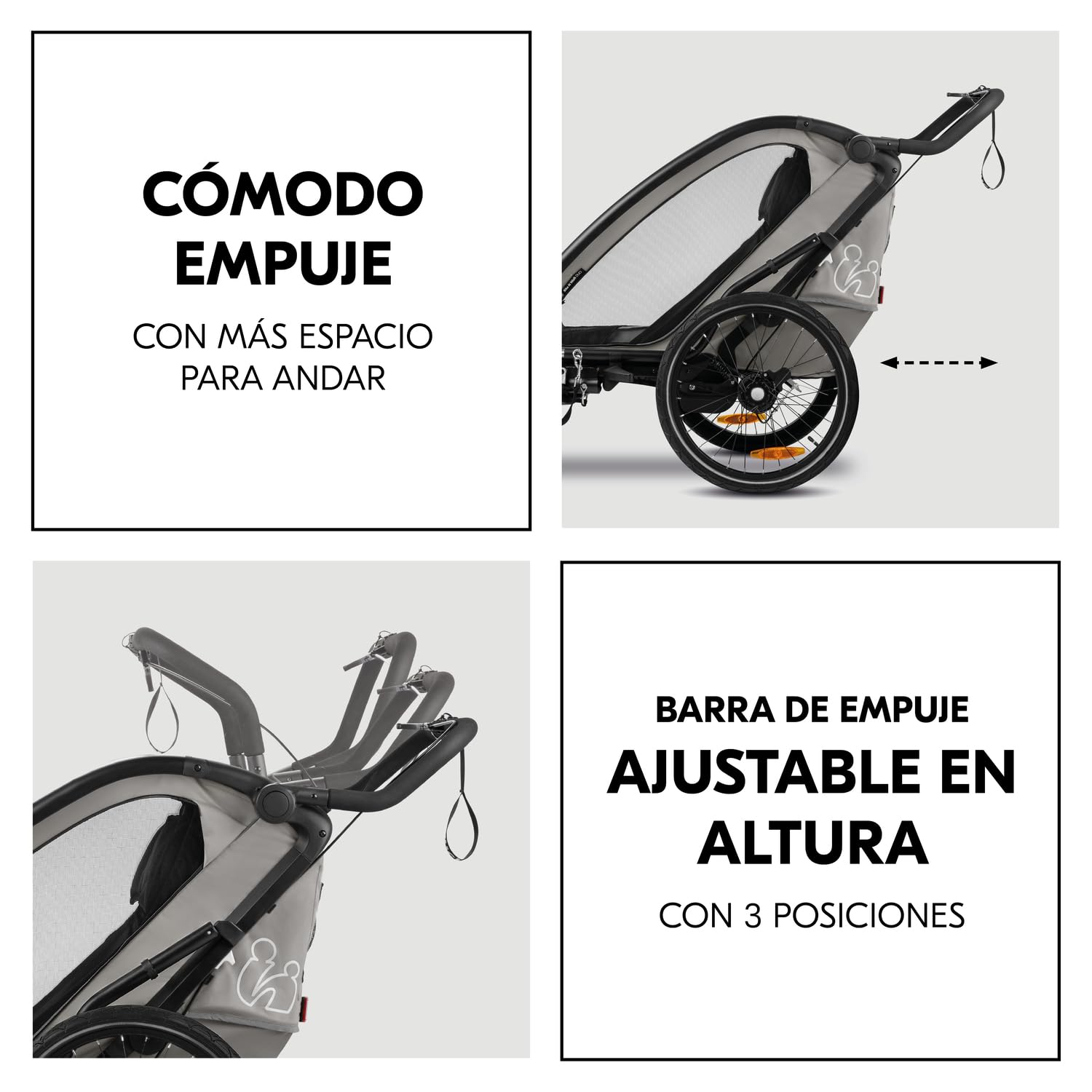 hauck Bike N Walk Duo Set Completo 3 en 1 Remolque Bicicleta 2 Niños - Silla de Paseo Doble Plegable Desde 6 Meses hasta 22 kg o 120 cm - Suspensión - Freno de Mano - Maletero - Gris Claro