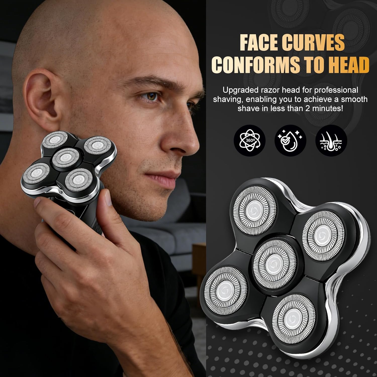 Upgraded Magnetic Replacement Heads for Skull Shaver, 5 Blades Compatible with Pitbull, Platinum Pro, Palm, Butterfly Kiss - Hypoallergenic Razor Heads (3Pack)
