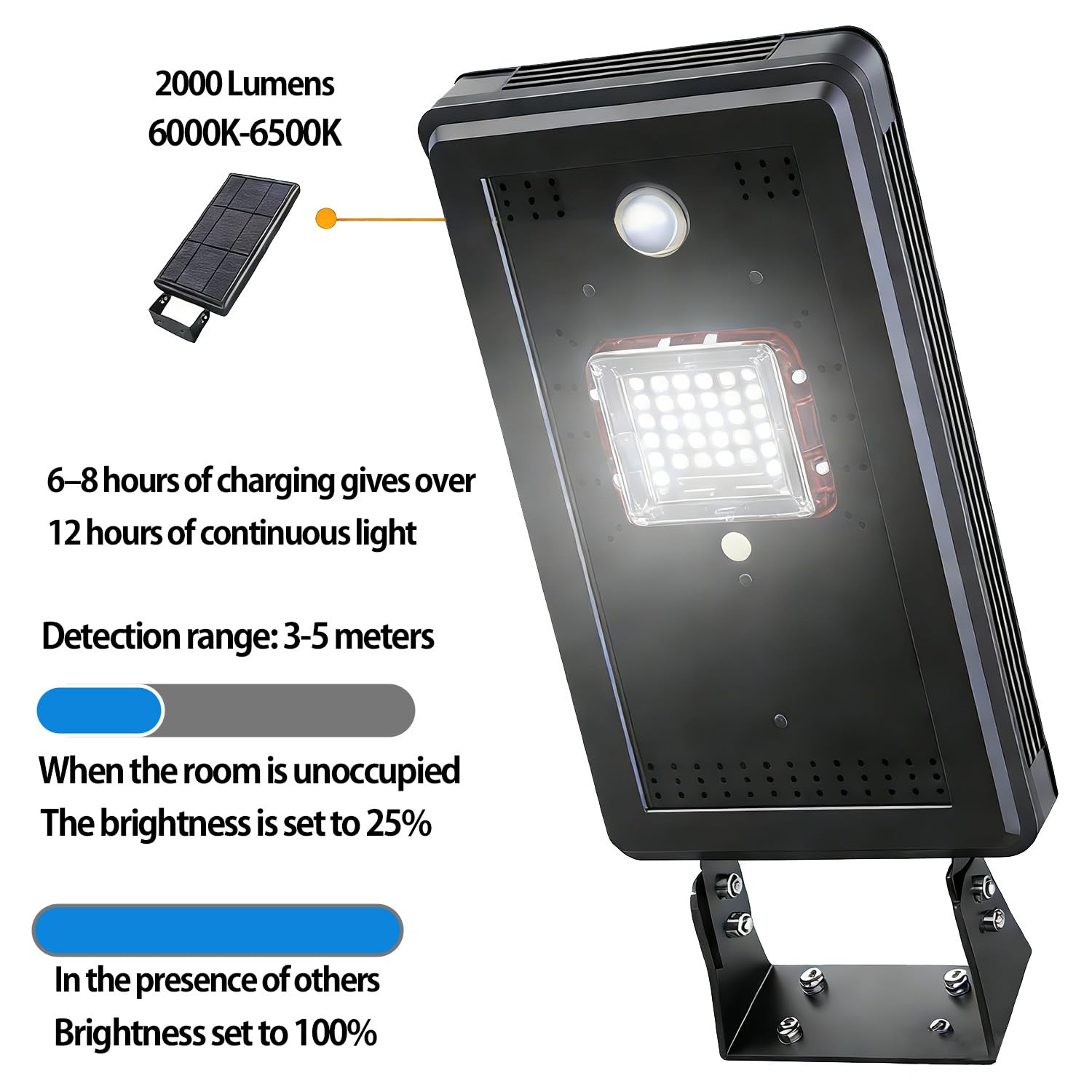 Solarsys® - Luminaria solar de 2000 lúmenes, 14 W, panel solar, material de aluminio, tratamiento anticorrosivo, tornillos y kit de instalación incluidos para jardín, patio y calle
