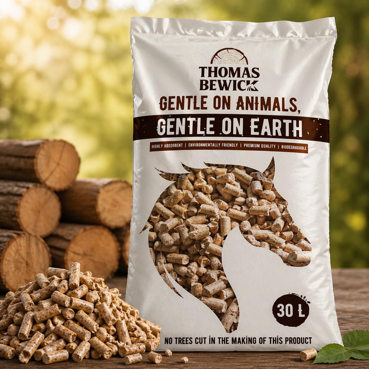 Thomas Bewick Soft Wood Pellets Horse Bedding – 30L Bag – Highly Absorbent, Eco-Friendly, Premium Comfort for Horses | 30 Litre (Single Pack)