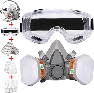 Half Facepiece Reusable Respirator with Filters - GAS Respirator with Goggle Professional Painting Respirator Face Cover A...