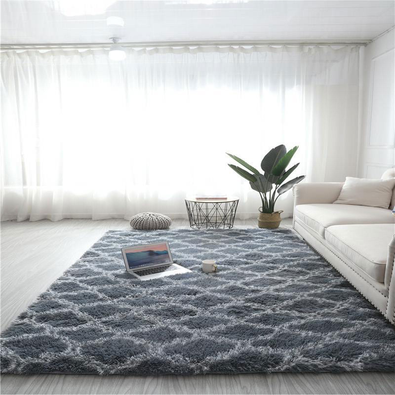 Tapis à poils longs moderne lavable 100x200 pour salle à manger