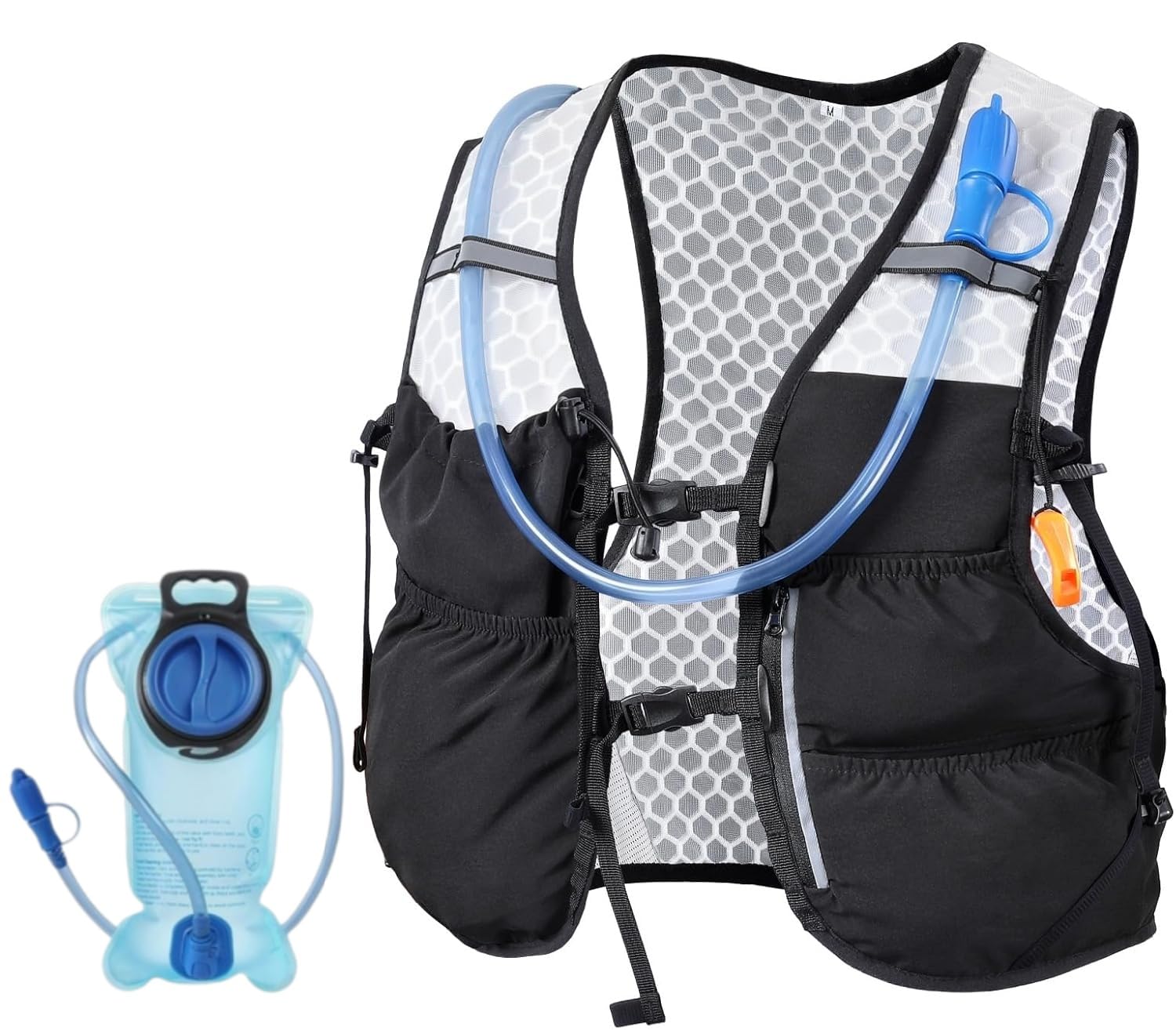 AGPTEK Laufweste für Damen & Herren, Verstellbare Brustgurte Laufrucksack, Leicht Trinkweste mit 2L Trinkflasche, Laufweste reflektierend für Jogging, Trailrunning, Fahrrad, Marathon, Schwarz (M)