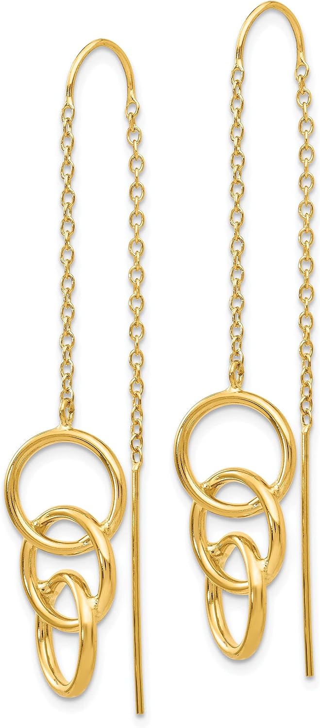 14K Gold Triple Circle Threader Earrings Jewelry