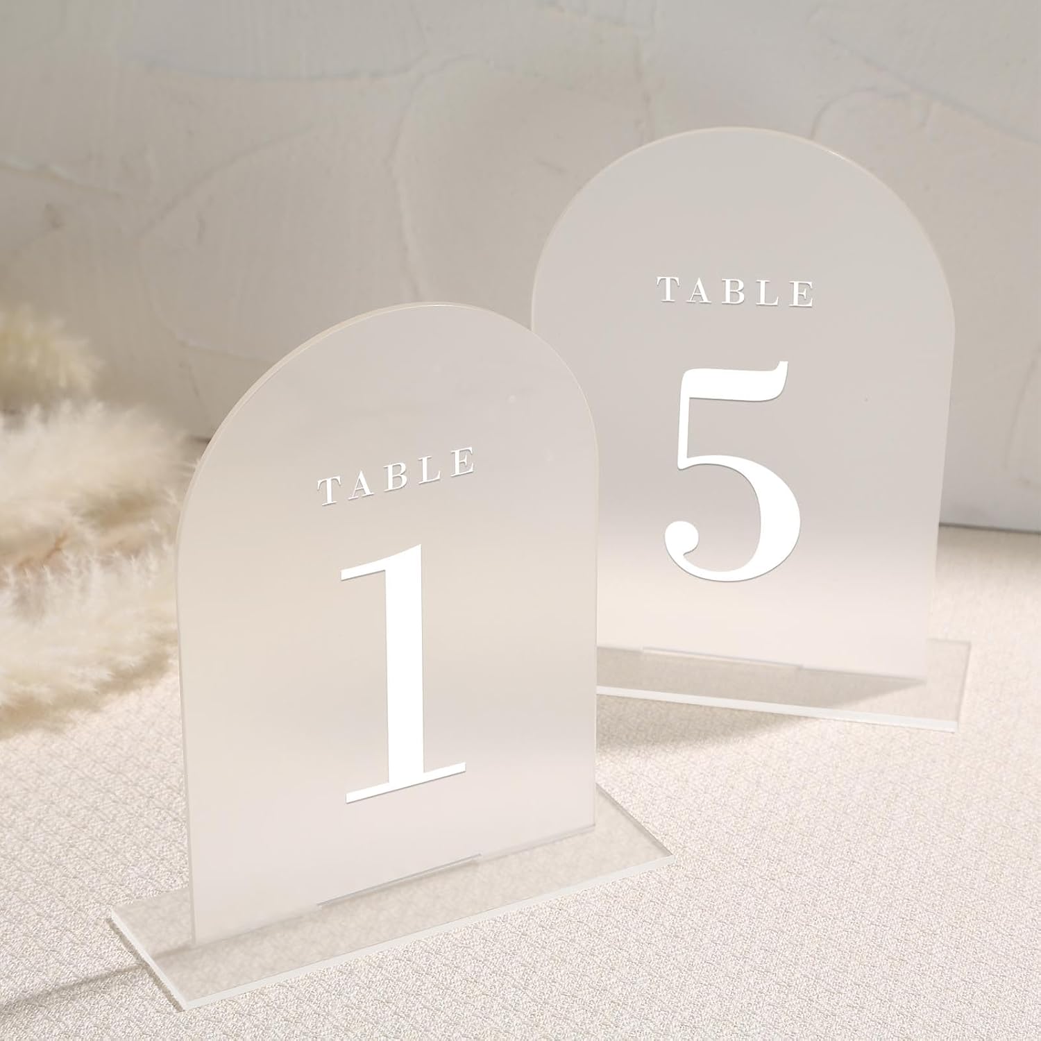 UNIQOOO Frosted Arch Wedding Table Numbers with Stands 1-30, 5x7" Acrylic Display Signs and Holders, Pack of 30, Perfect for Centerpiece, Reception, Decoration, Party, Anniversary, Event