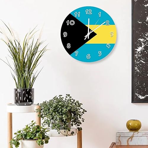 Miniatura 5 de Reloj de pared redondo de Bahamas con bandera de las Bahamas, silencioso, sin tictac, para cocina, hogar, escuela, oficina, decoración de pared, 10