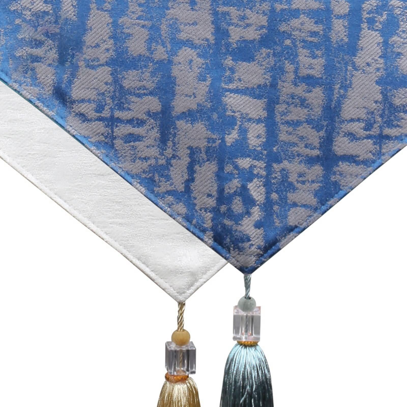Camino de Mesa Navideño, Centros Decorativos de Mesa Boda Patrón Abstracto de Triángulo Borla Azul Zafiro Algodón 35x228CM