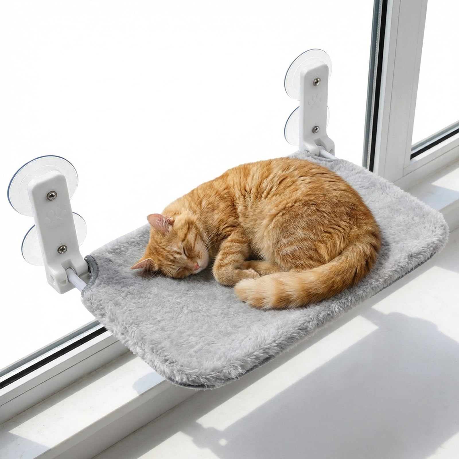 GOMETY Hamaca Para Ventana Para Gatos, Cama Suave De Forro Polar, 52 X 30 Cm, Plegable, Con Fuertes Ventosas, Soporta Hasta 18 Kg, Gris