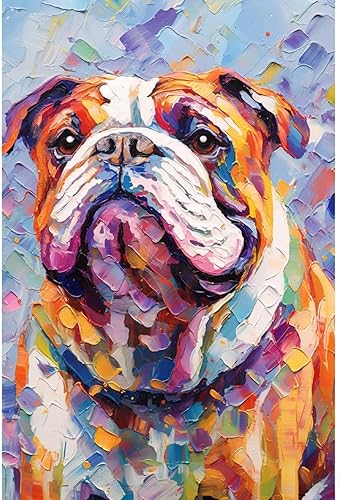 Kits de pintura de diamantes para adultos, colorido bulldog inglés 5D, arte de diamantes fácil para principiantes, redondo y completo, punto de