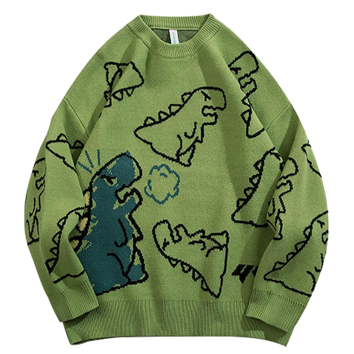Womens Dinosaur Sweater Vintage Oversized Sweater Y2K Graphic Knit Pullover Sweater Unisex Casual Cute Kawaii Tops