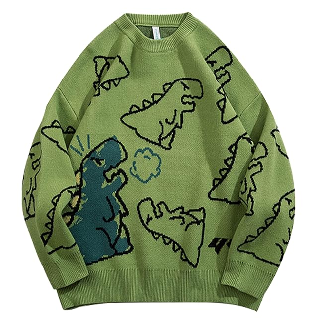 Womens Dinosaur Sweater Vintage Oversized Sweater Y2K Graphic Knit Pullover Sweater Unisex Casual Cute Kawaii Tops
