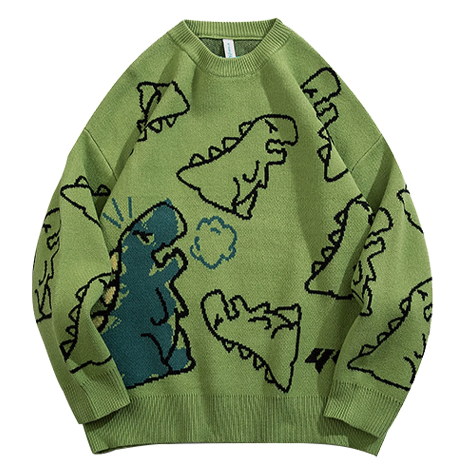 Womens Dinosaur Sweater Vintage Oversized Sweater Y2K Graphic Knit Pullover Sweater Unisex Casual Cute Kawaii Tops