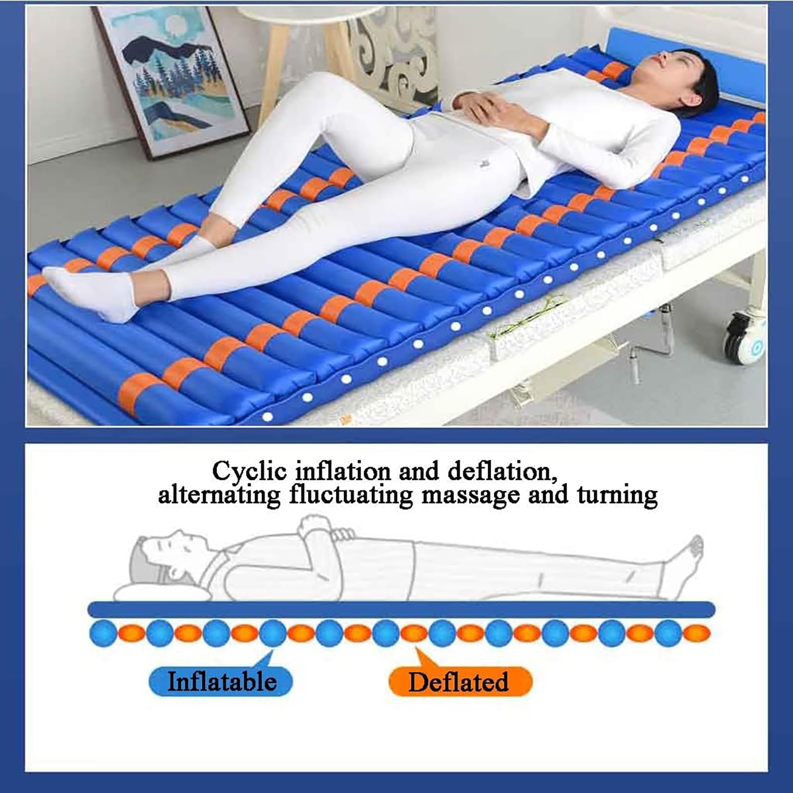 Cojín Inflable Antiescaras, Colchón De Presión Alterna con Giro Automático, Estomas Extraíbles, Giro a Izquierda Y Derecha, Elevación Automática De Espalda Y Piernas Y Modo De Sueño Ajustable