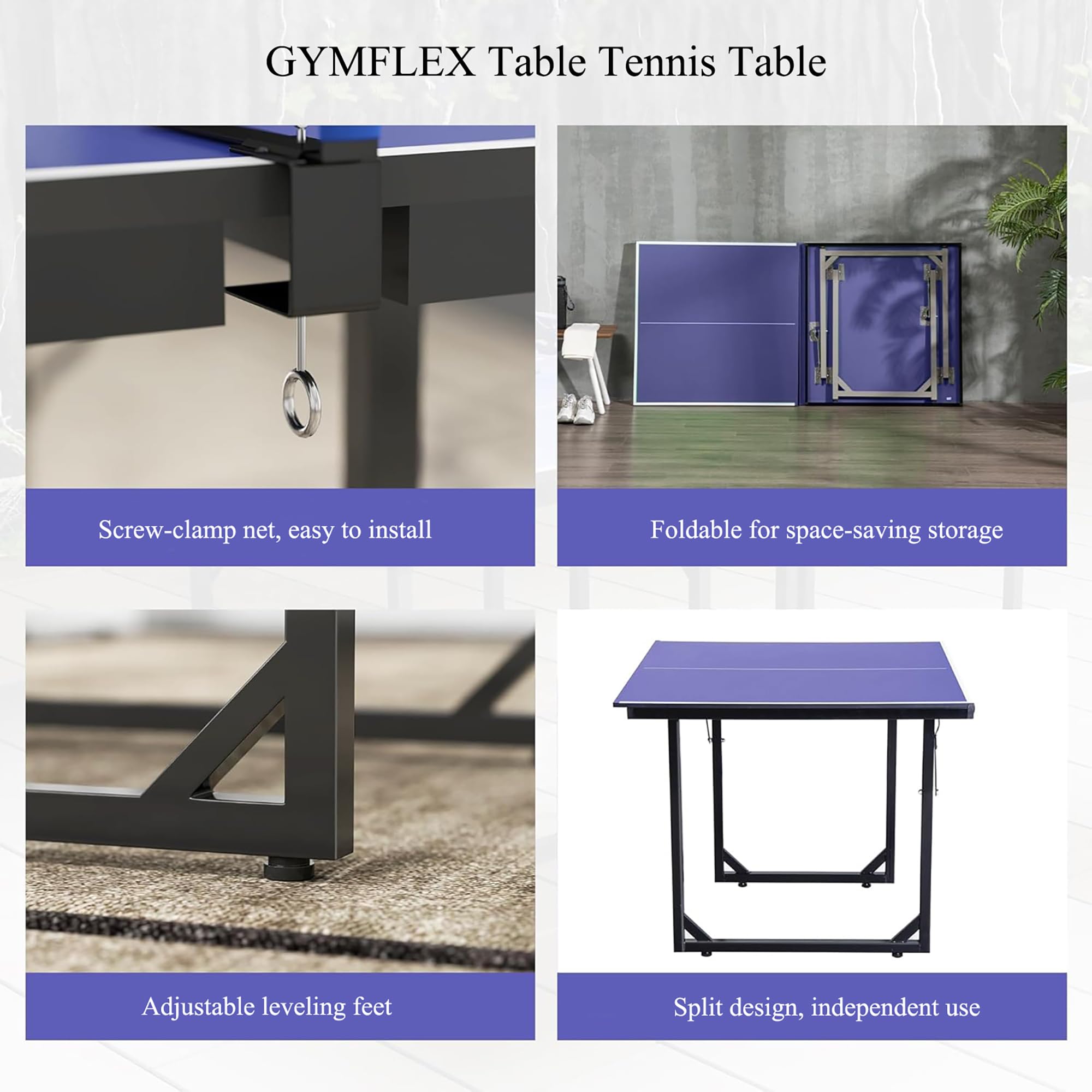 Tavolo da ping pong pieghevole, tavolo da ping pong portatile per interni ed esterni, set multifunzionale da ping pong, include rete, 2 racchette da ping pong e 3 palline