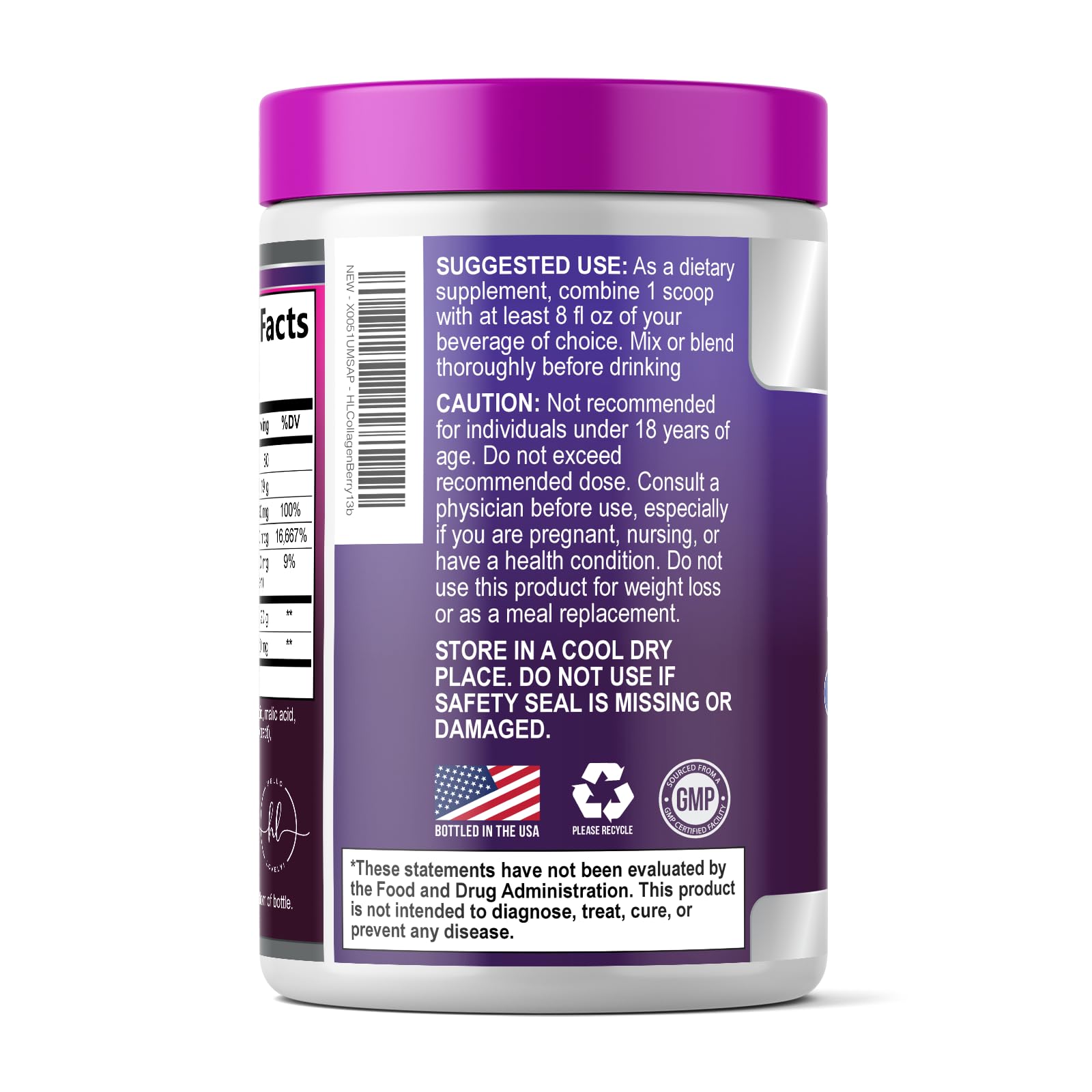 Collagen Peptides Powder 20g - Hydrolyzed Type 1 & 3 Berry Flavor Collagen Powder - Biotin, Hyaluronic Acid, Vitamin C - Hair, Skin, & Nails Support Supplement for Women & Men - Bottled in USA, 10.5oz — Amazon image 8