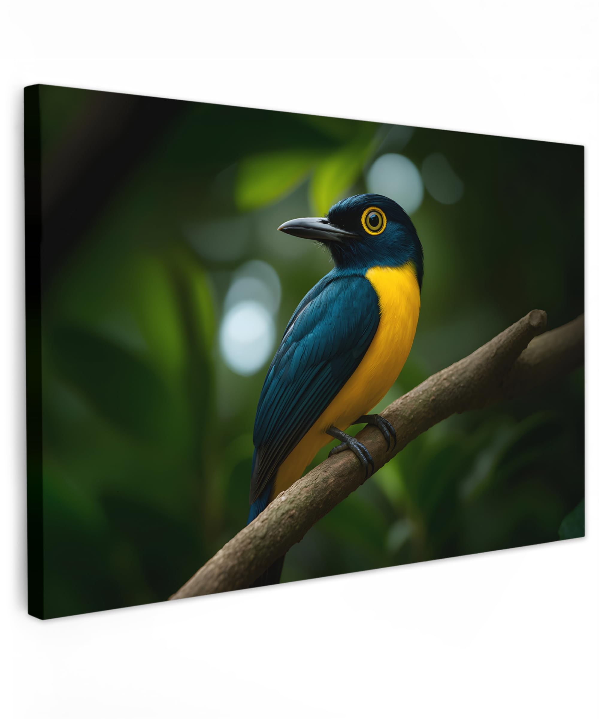 MuchoWow© Canvas Wall Art 35"x24" / 90x60 cm Decor Paintings Print framed on Canvas Pictures for Hallway Bird - Branch - Yellow - Leaves