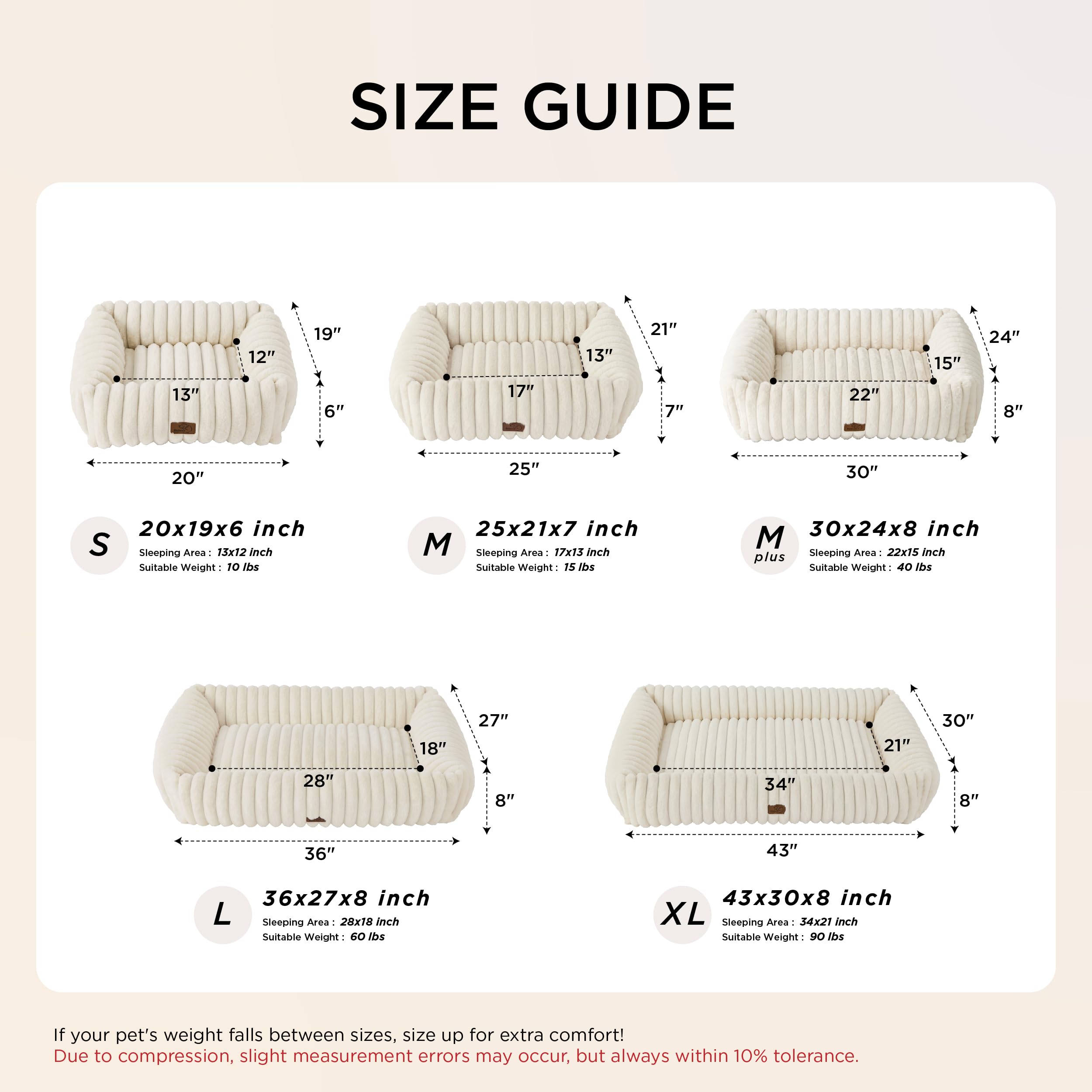 Bedsure Cute Dog Bed for Small Medium Dogs - Washable Furry Puppy Beds, Rectangle Orthopedic Corduroy Fleece Pet Beds with Removable Zipper Cover, 25x21x7inches, Cream