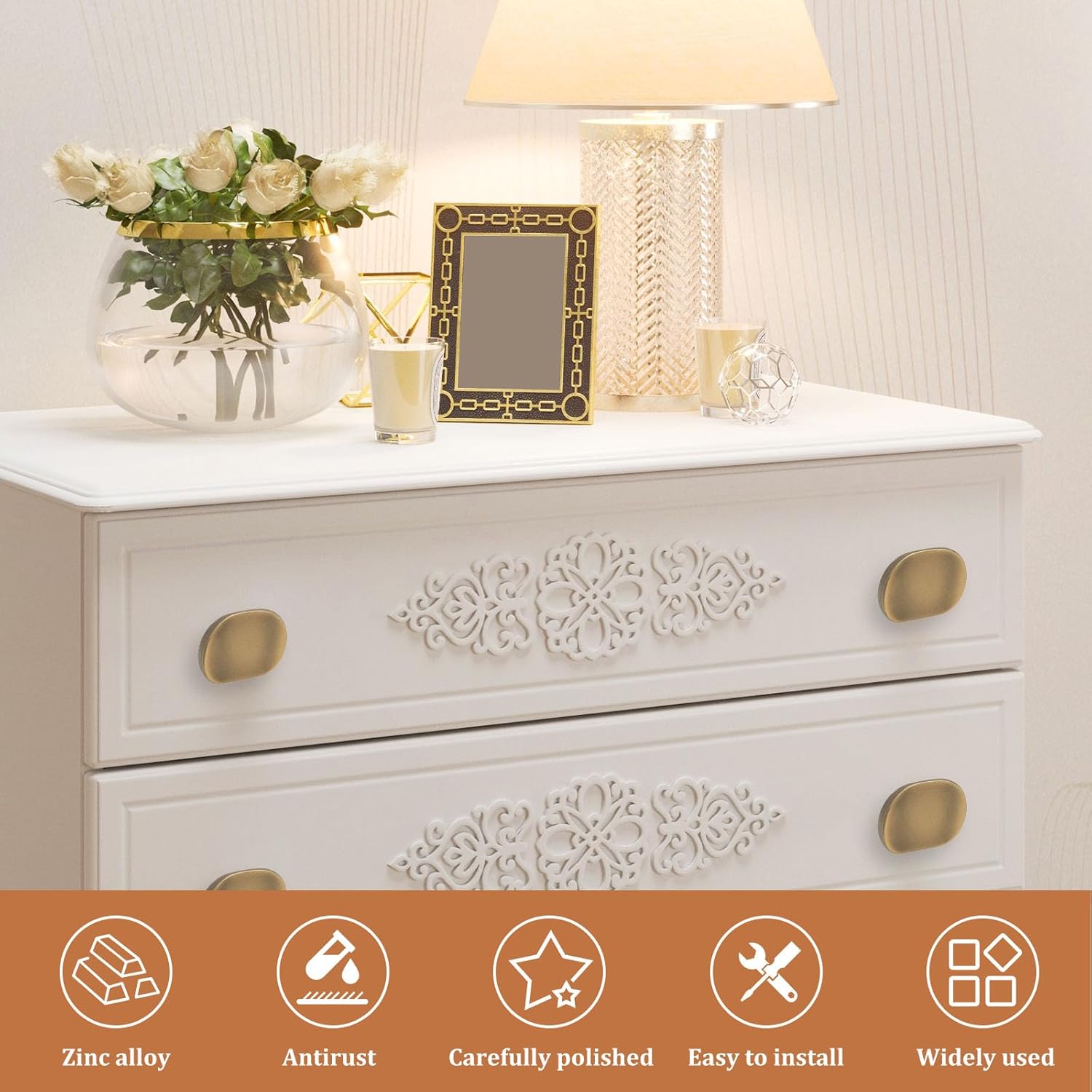 6 Pack Antique Brass zinc Alloy Solid Cabinet Knobs Pull Vintage Brass Single Hole Drawer Square knob Handles for Cabinets and Dresser Drawers Rustic Enduring Smooth Bedroom