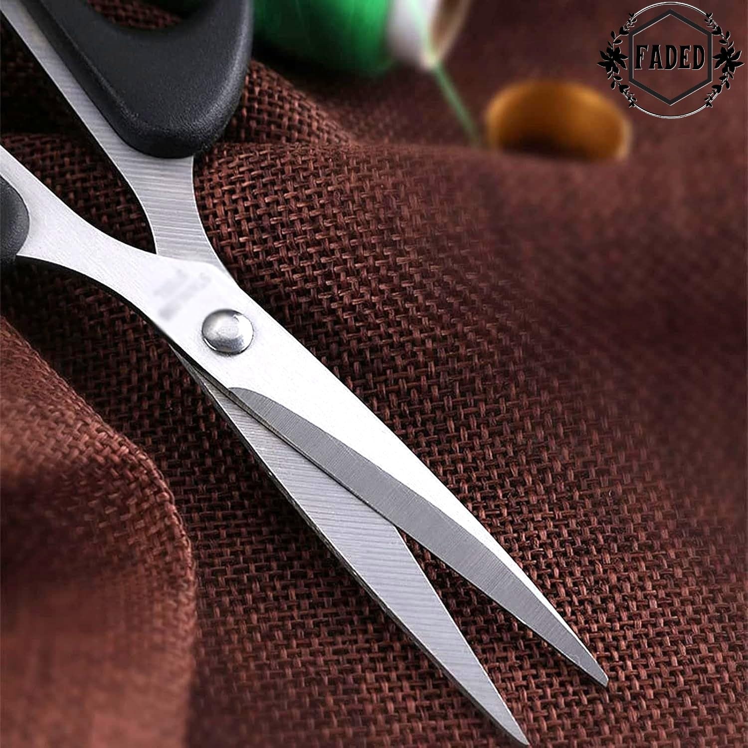 Faded Small Stainless Steel Scissors – Multipurpose Craft & Kitchen Shears with Ergonomic Comfort Grip Handle – Sharp, Durable Blades for Fabric, Food Prep & DIY Use (2Pc) - Image 5 thumbnail
